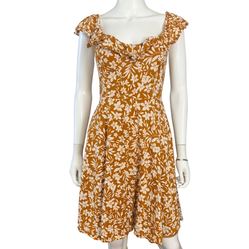 Cottagecore Vibe Floral Ruffle Dress‎ Boho Prairie Smocked Casual Summer Mini XS